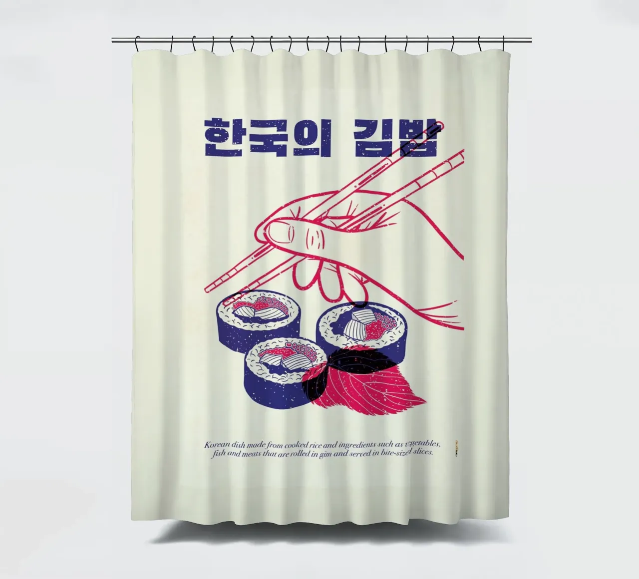 Korean Kimbap shower curtain by Rafa Gomes