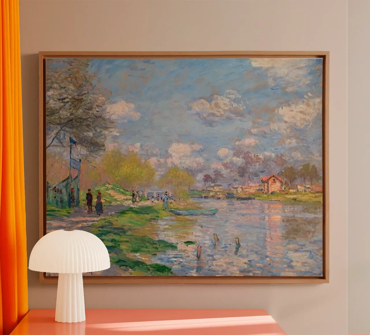 giocando sulla riva del fiume nel pomeriggio claude monet tela con Cornice a cassetta da belong shop