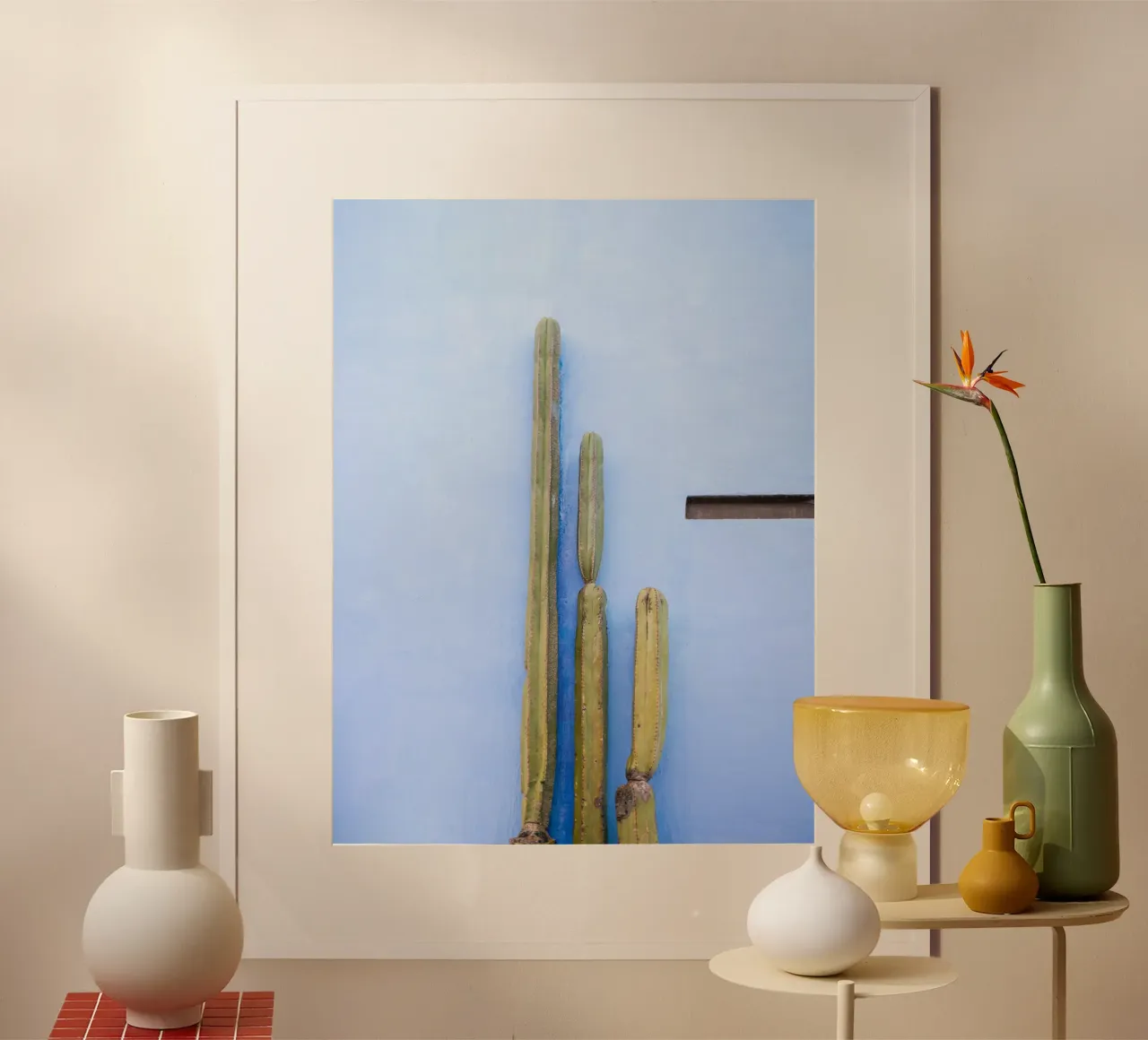 Cactus alti sul blu | Viaggio Oaxaca Messico poster da Raisa Zwart