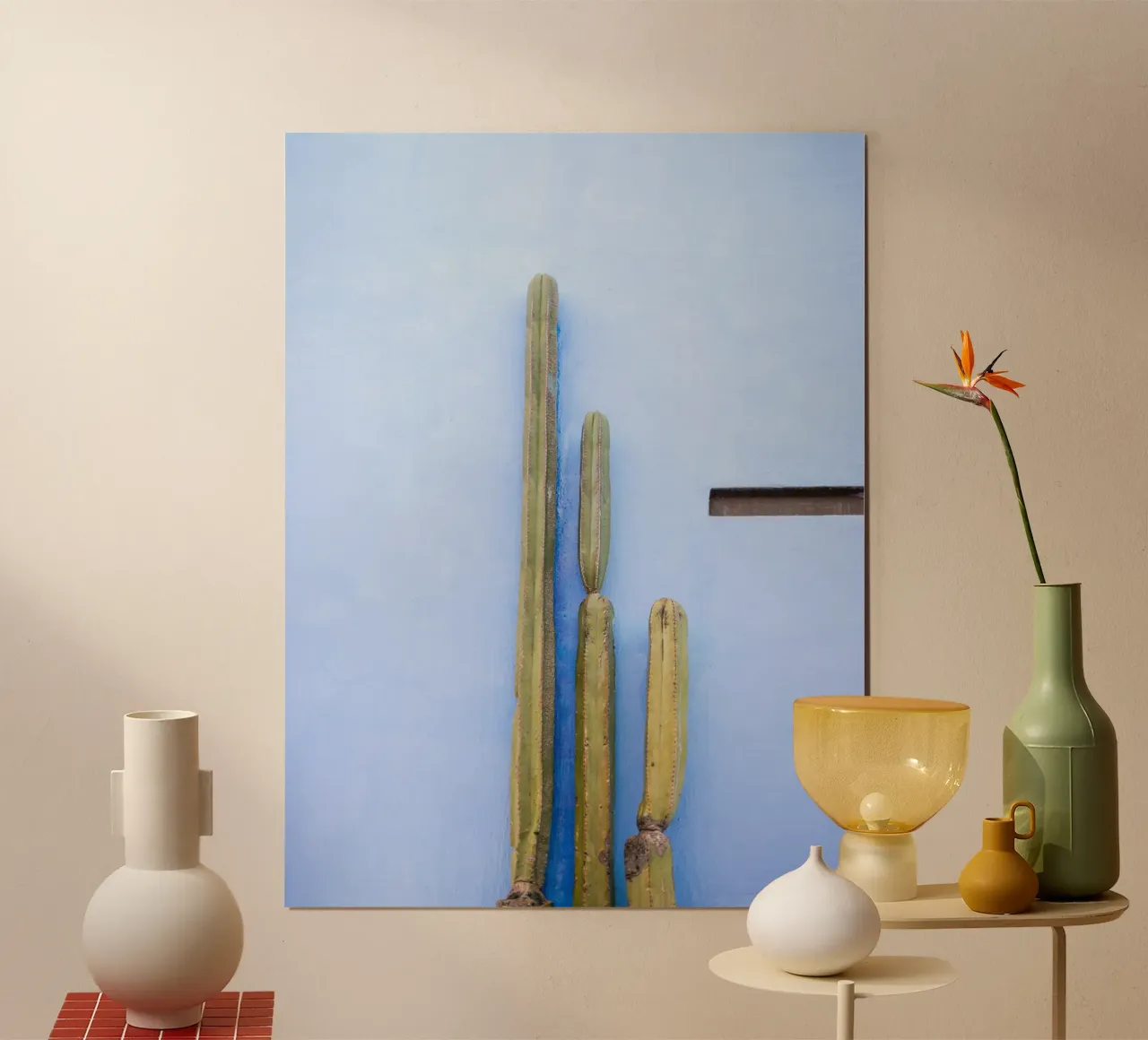 Cactus alti sul blu | Viaggio Oaxaca Messico poster da Raisa Zwart