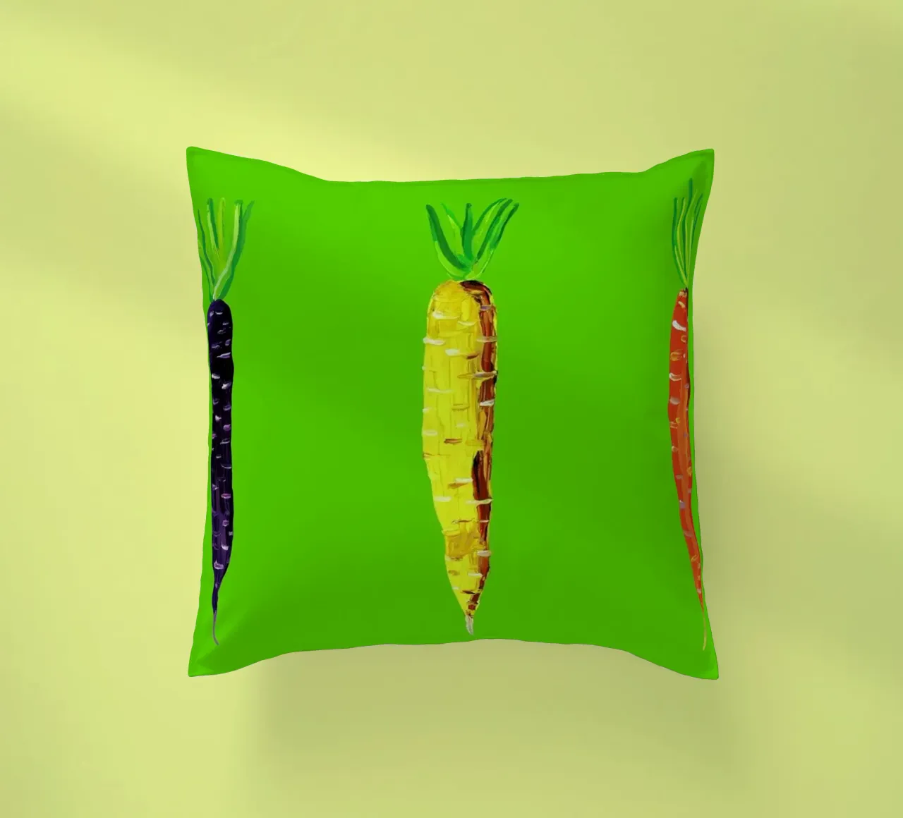 Carrots On Lime Green cuscino da Alice Straker