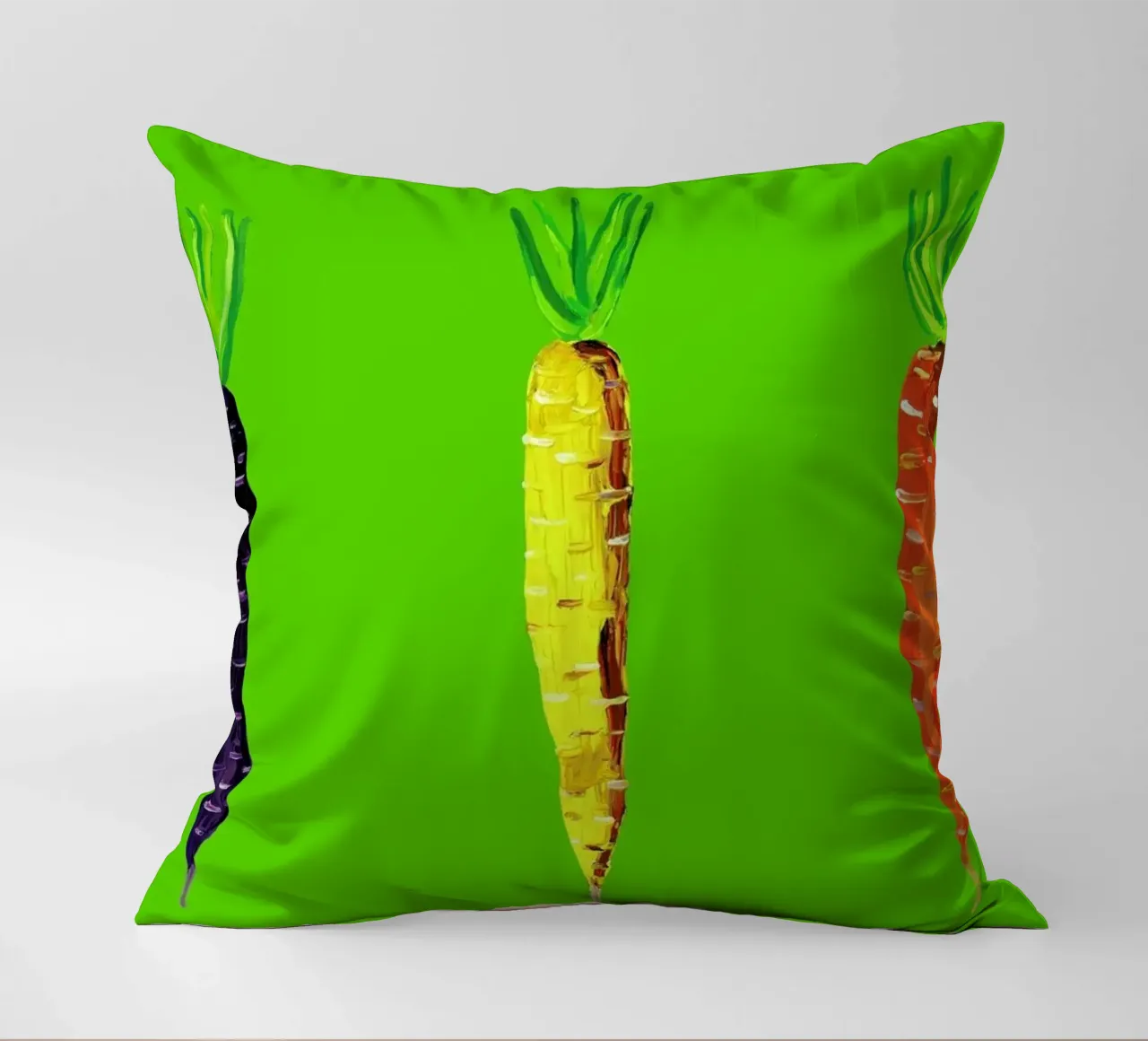 Carrots On Lime Green cuscino da Alice Straker