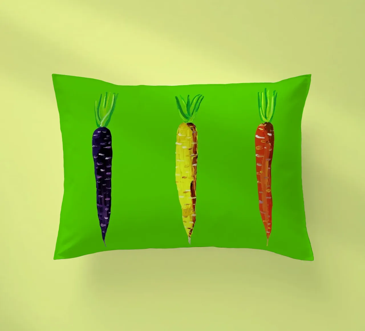 Carrots On Lime Green cuscino da Alice Straker
