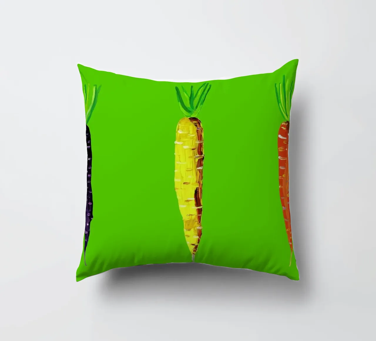 Carrots On Lime Green cuscino da Alice Straker