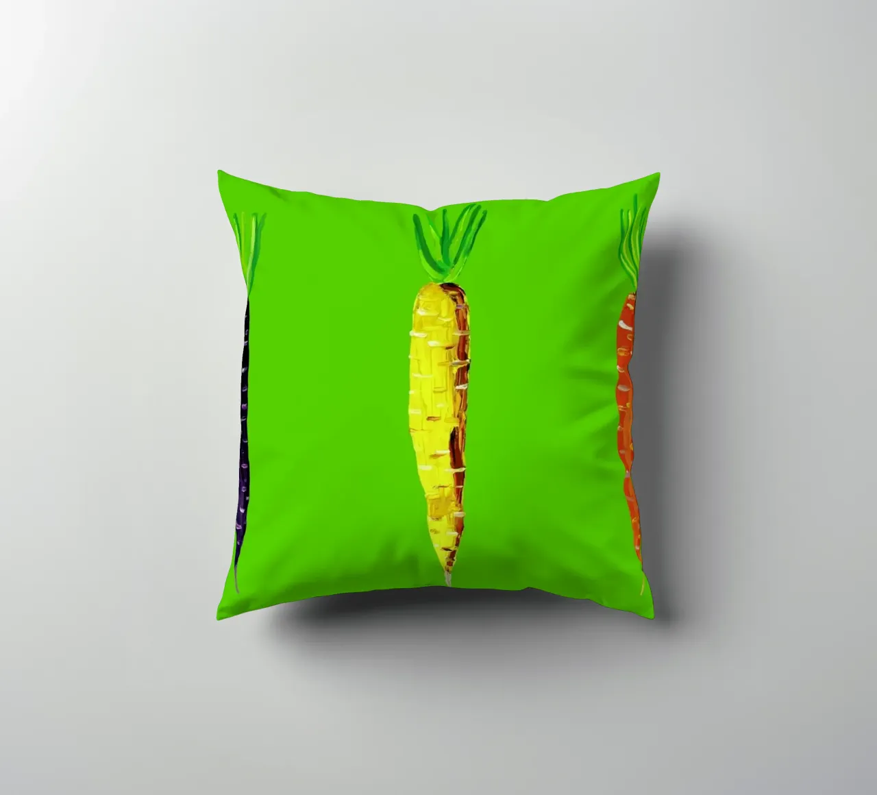 Carrots On Lime Green cuscino da Alice Straker