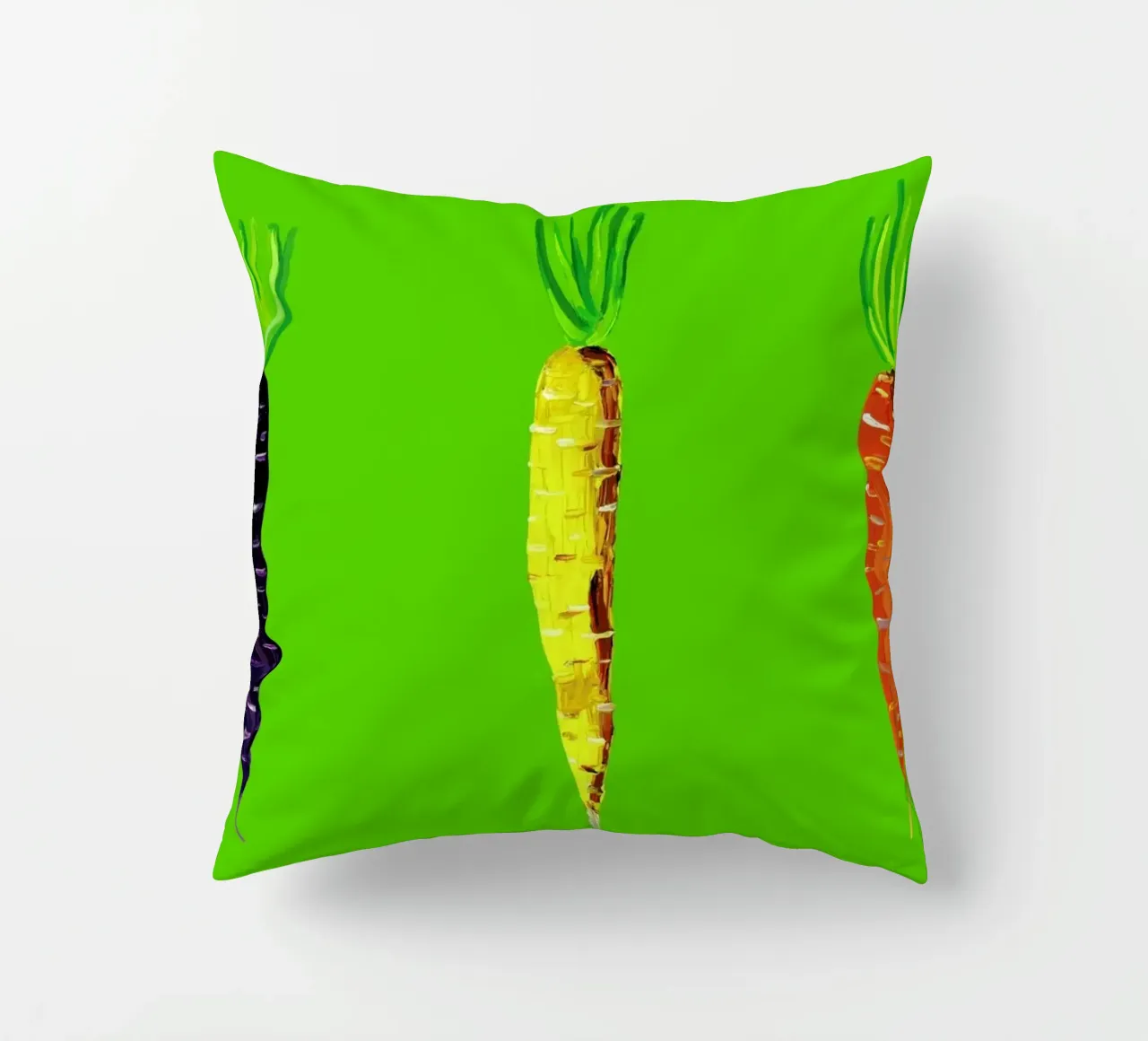 Carrots On Lime Green cuscino da Alice Straker