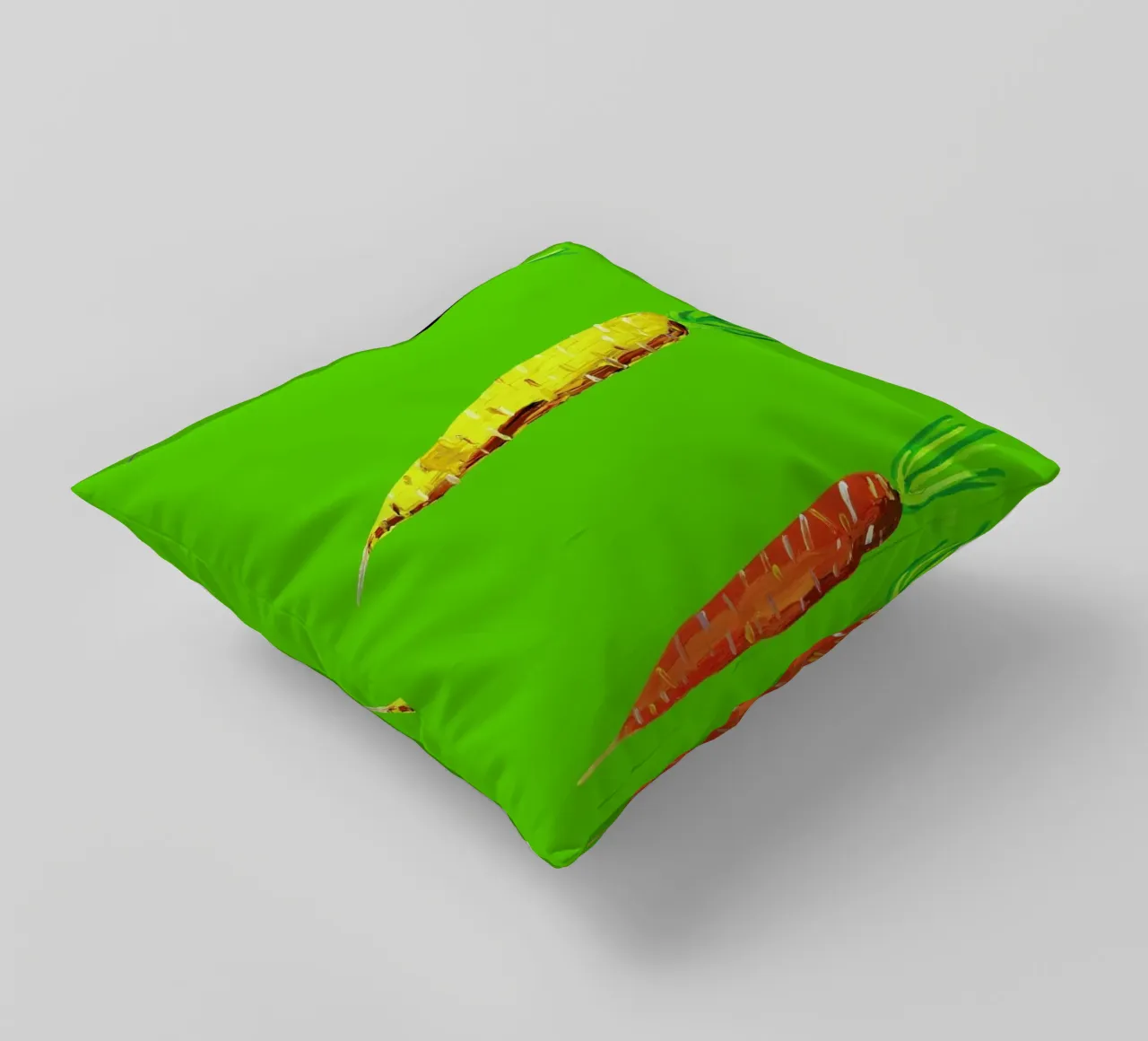 Carrots On Lime Green cuscino da Alice Straker