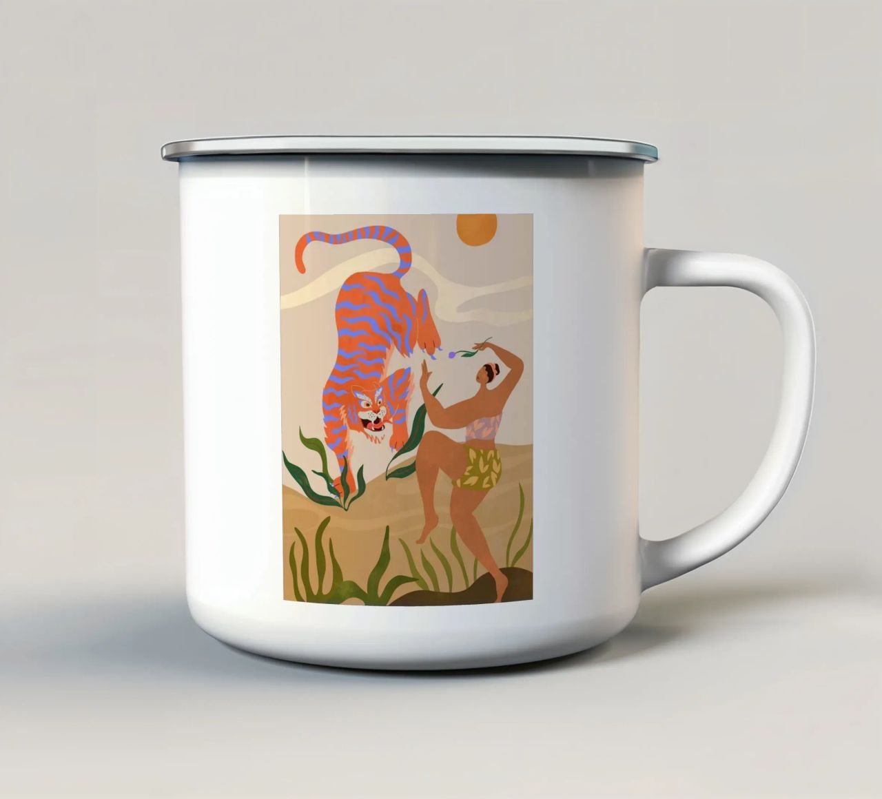 Tigre e fiore viola figura umana arty guava tazza in smalto da kopok first