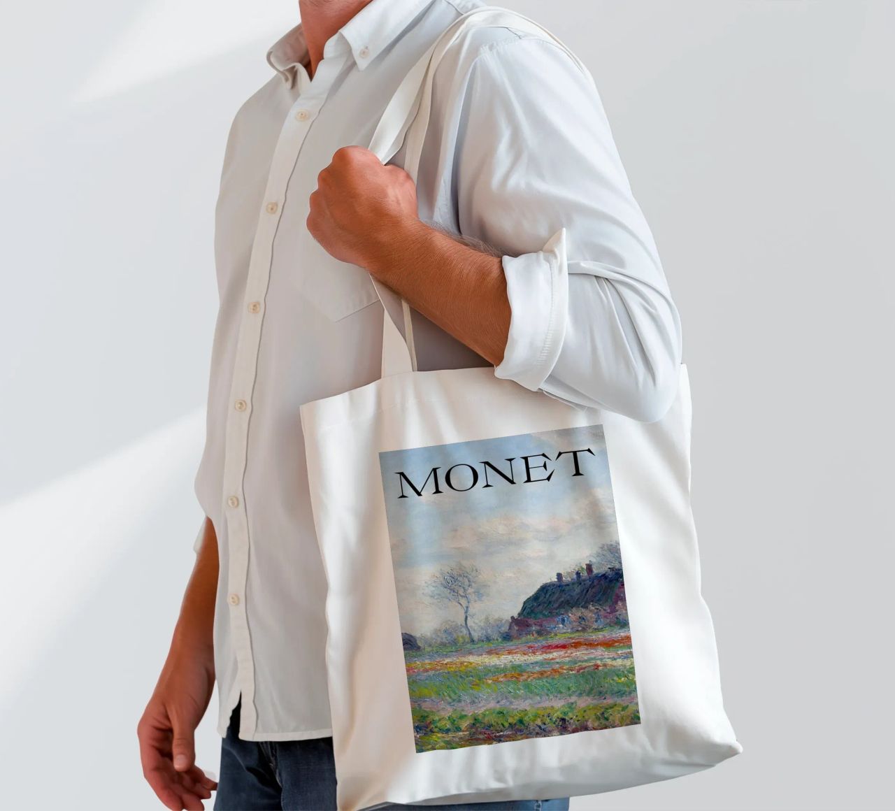 die natürliche schönheit der landschaft wiesen claude monet Jutebeutel von belong shop