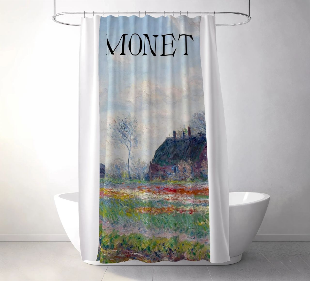 die natürliche schönheit der landschaft wiesen claude monet Duschvorhang von belong shop