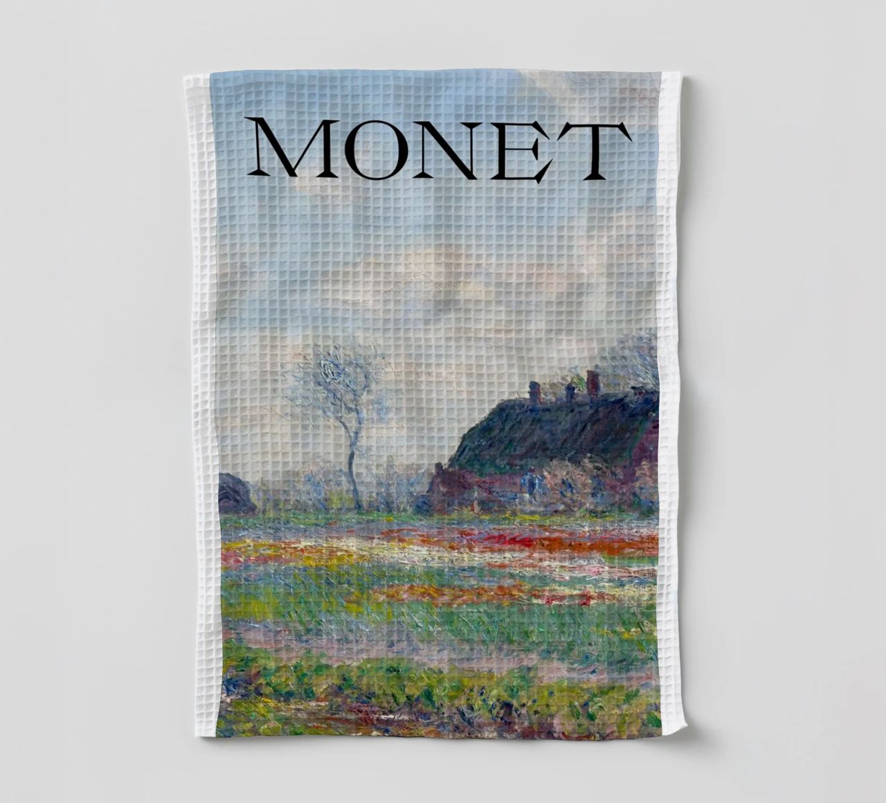 die natürliche schönheit der landschaft wiesen claude monet Geschirrtuch von belong shop