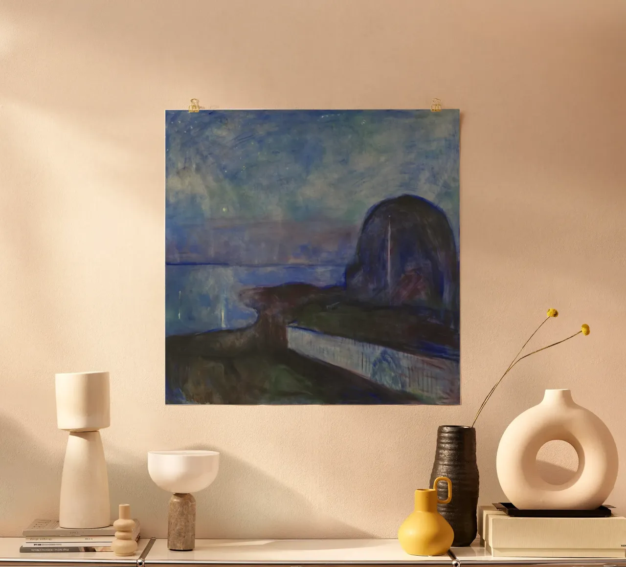 Edvard Munch - Notte stellata (1893) poster con telaio in alluminio da Wirla