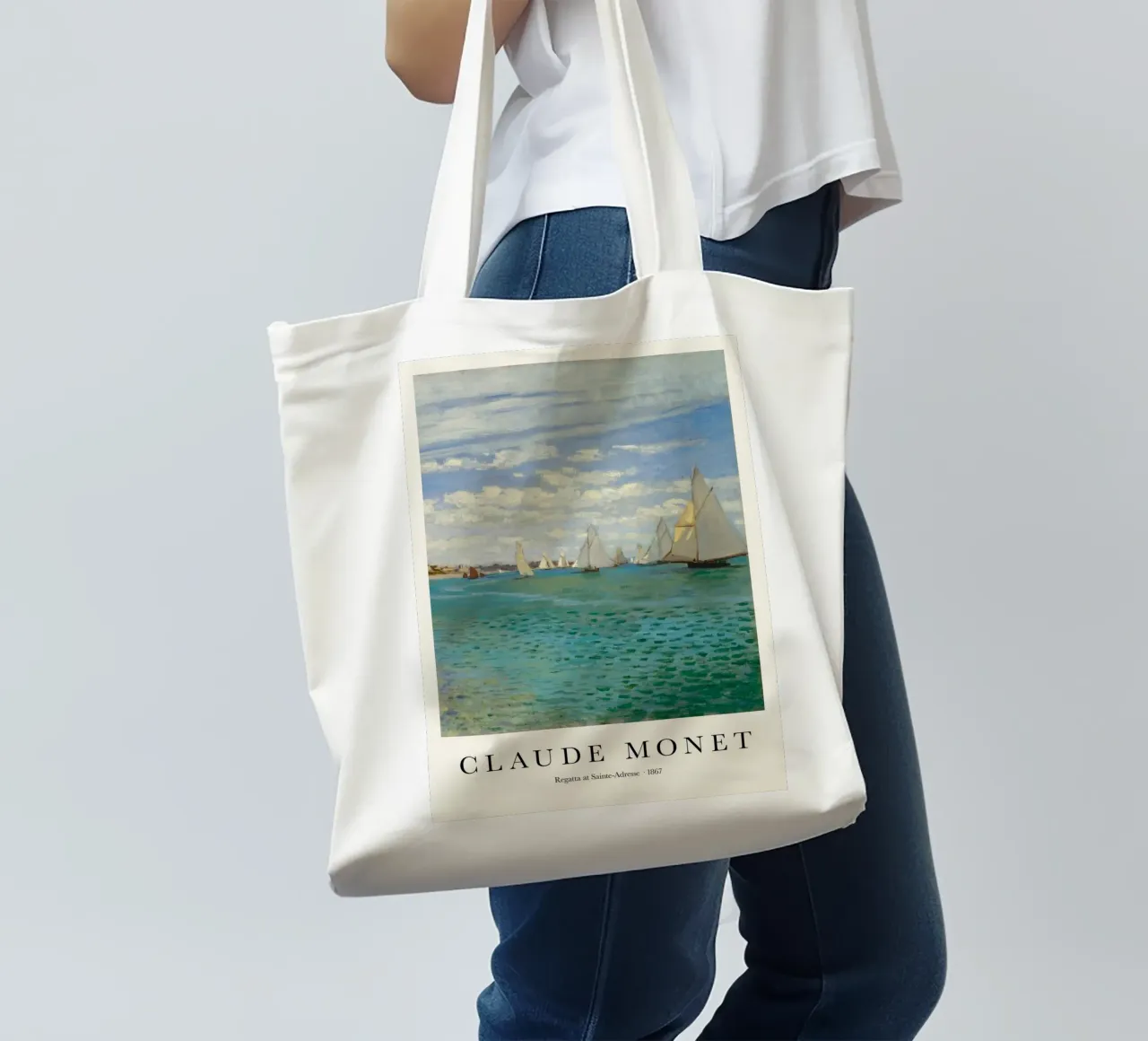 barche a vela in riva al mare claude monet borsa in juta da belong shop
