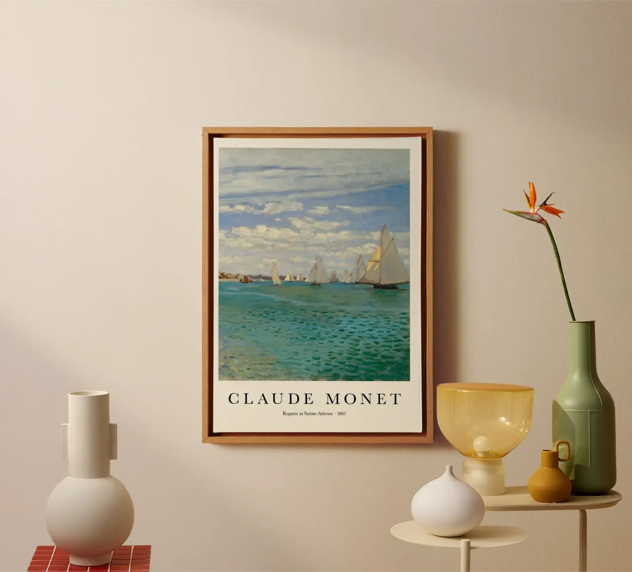 barche a vela in riva al mare claude monet tela con Cornice a cassetta da belong shop