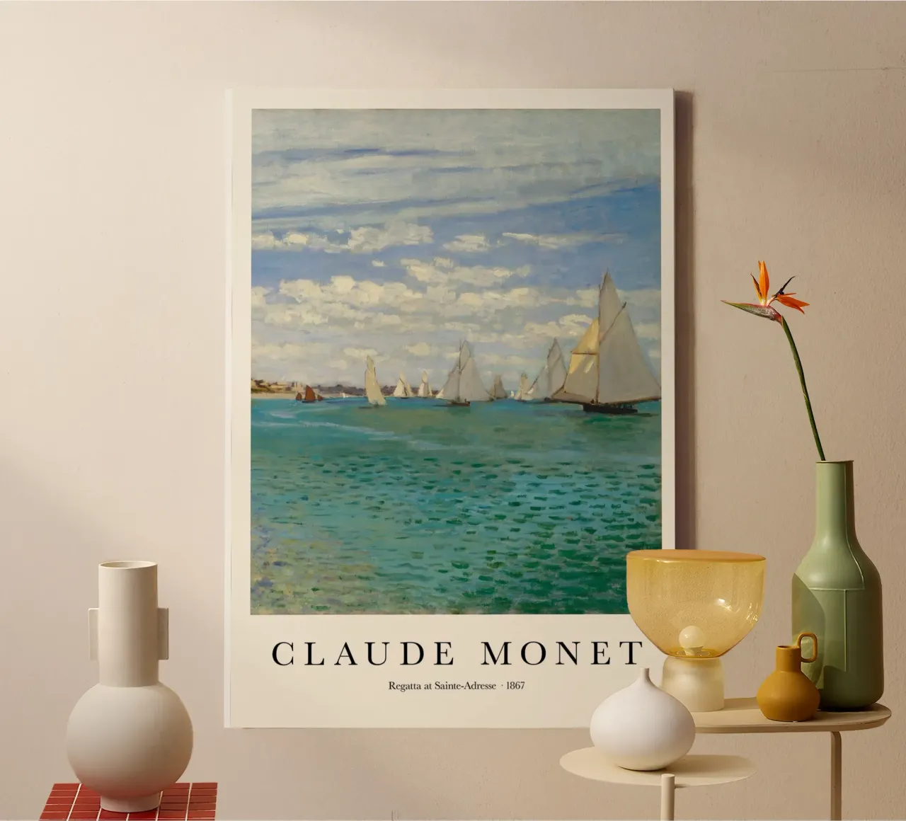 barche a vela in riva al mare claude monet tela con Cornice a cassetta da belong shop
