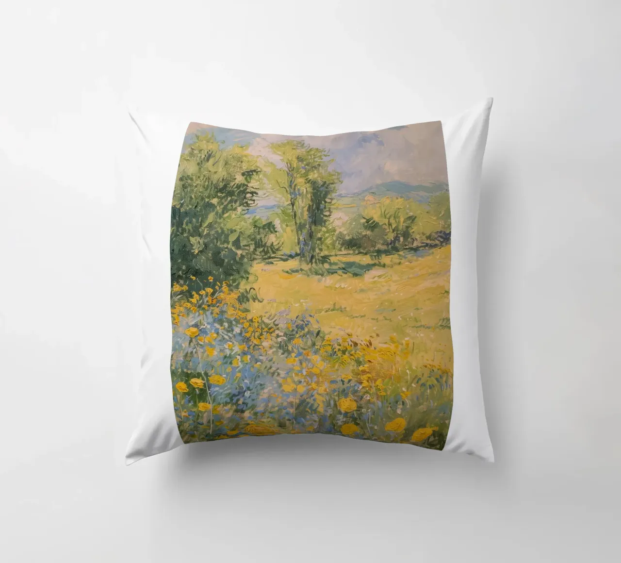 vue prairie fleurs sauvages dans collines claude monet coussin de belong shop