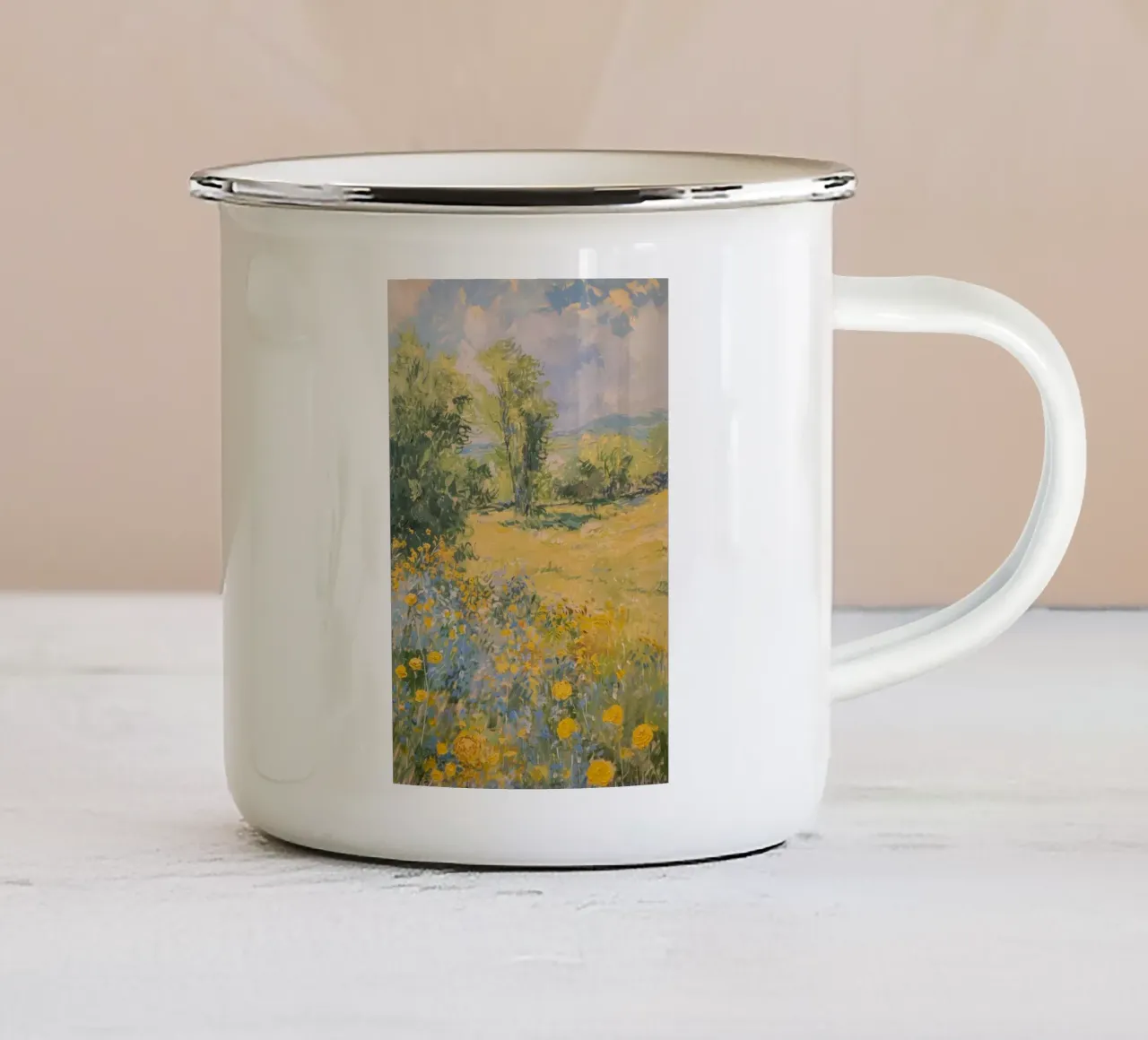 vue prairie fleurs sauvages dans collines claude monet mug en émail de belong shop