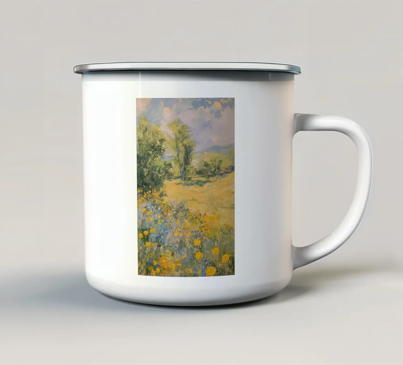 vue prairie fleurs sauvages dans collines claude monet mug en émail de belong shop