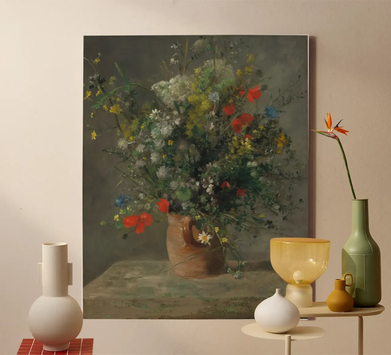 Pierre-Auguste Renoir - Fiori in un vaso (1866 ca.) tela con Cornice a cassetta da Wirla