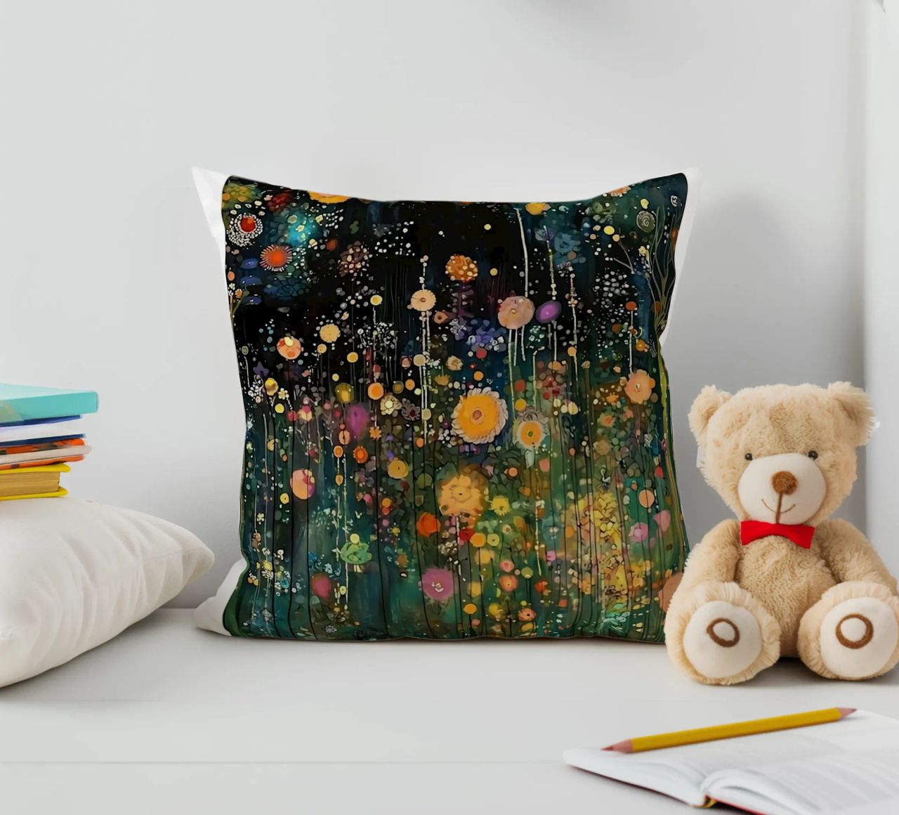 Midnight Flower Klimt Kissen von D1 Shop