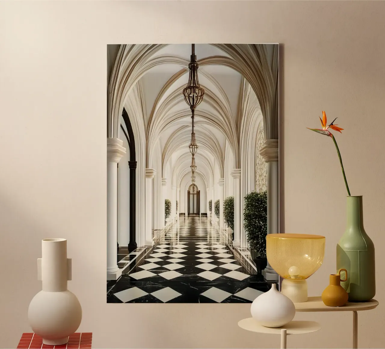 Gebogen hal Architectuur canvas met Baklijst van rapunsell