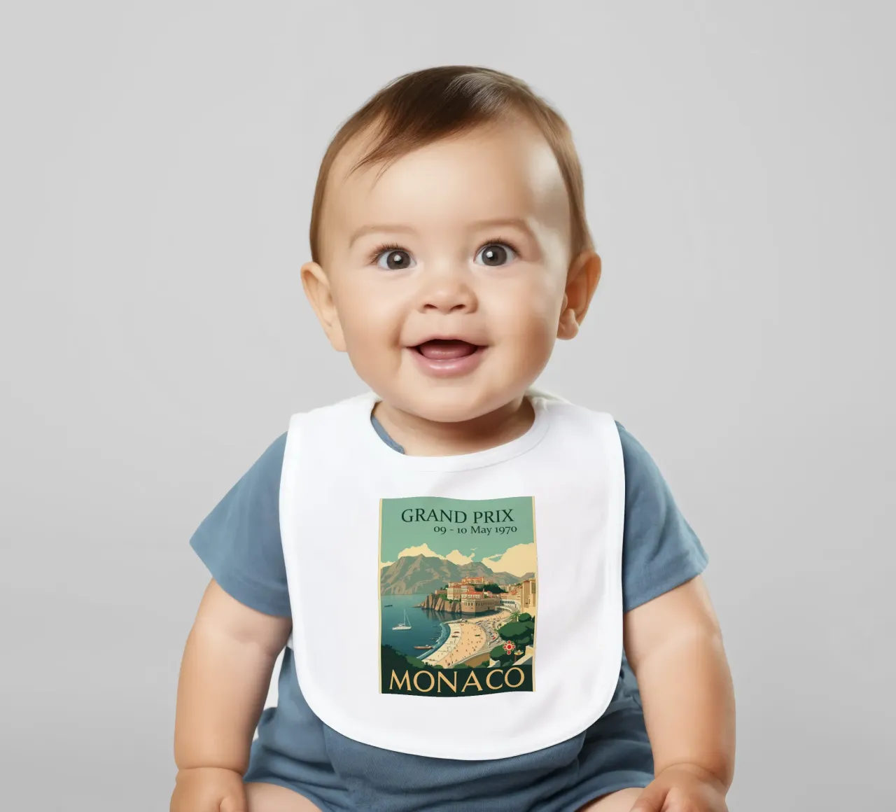 Monaco 1970th Classic baby bib by HicksShop