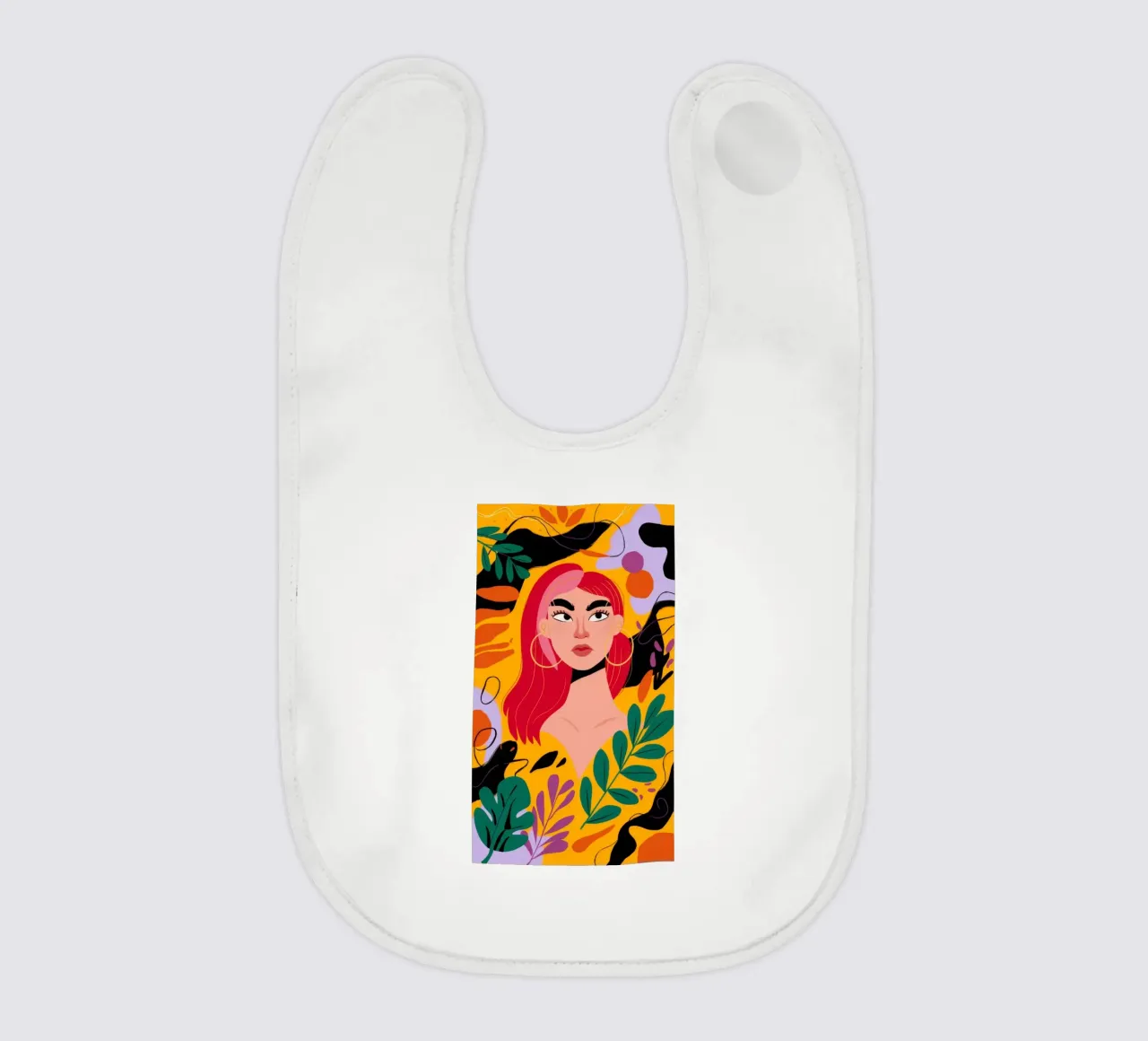 Ruby Haired Muse baby bib by Paez Harmony