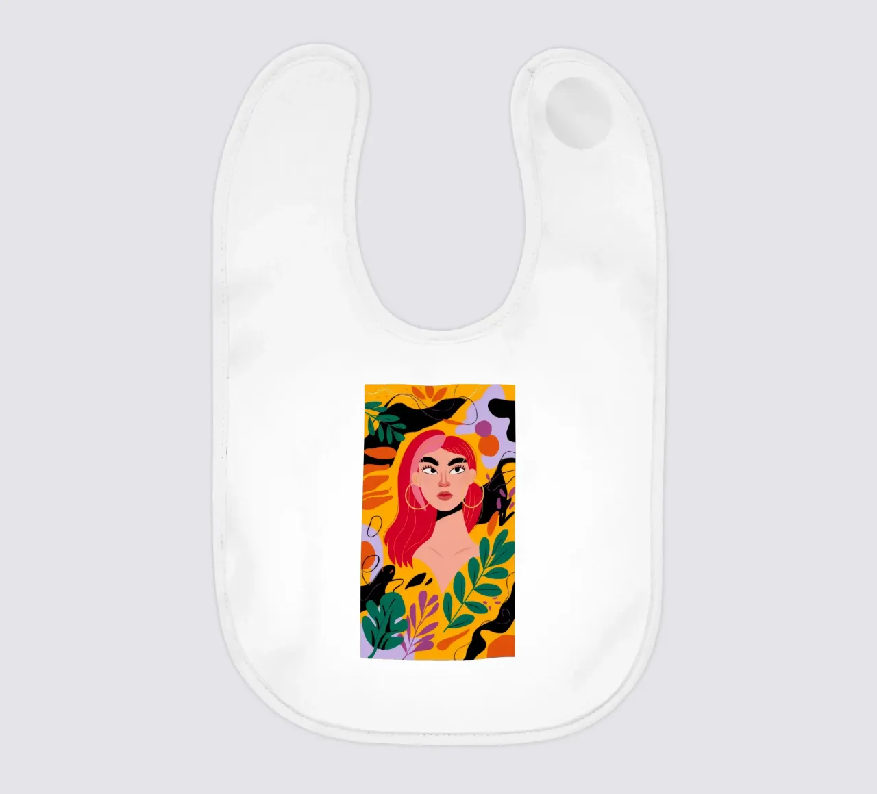 Ruby Haired Muse baby bib by Paez Harmony