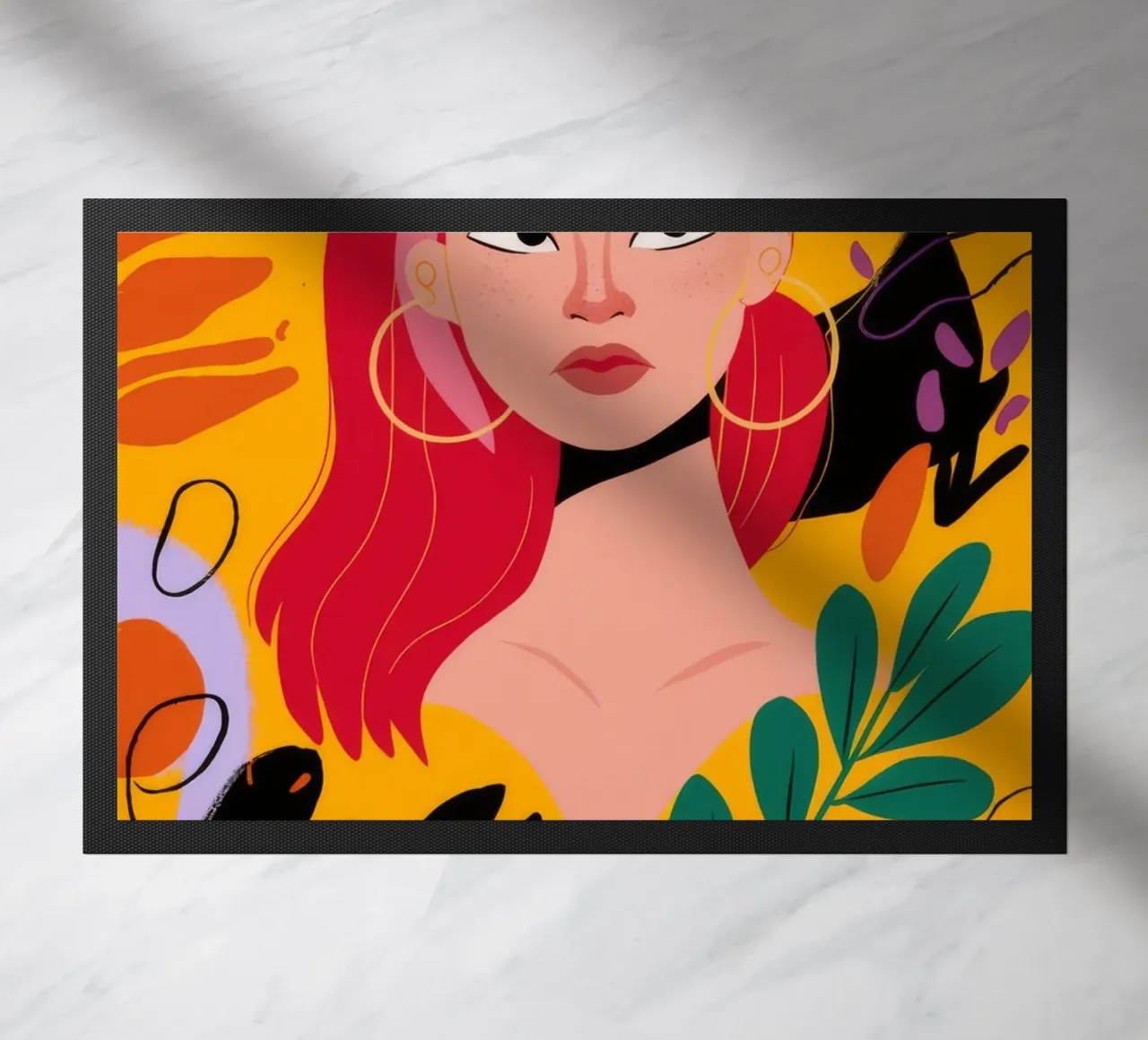 Ruby Haired Muse doormat by Paez Harmony