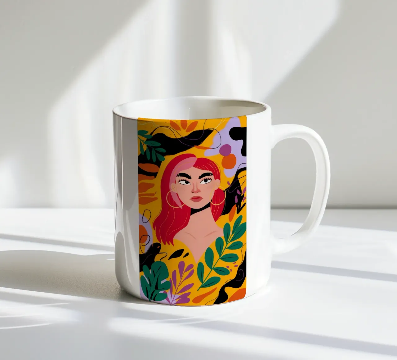 Ruby Haired Muse ceramic mug by Paez Harmony