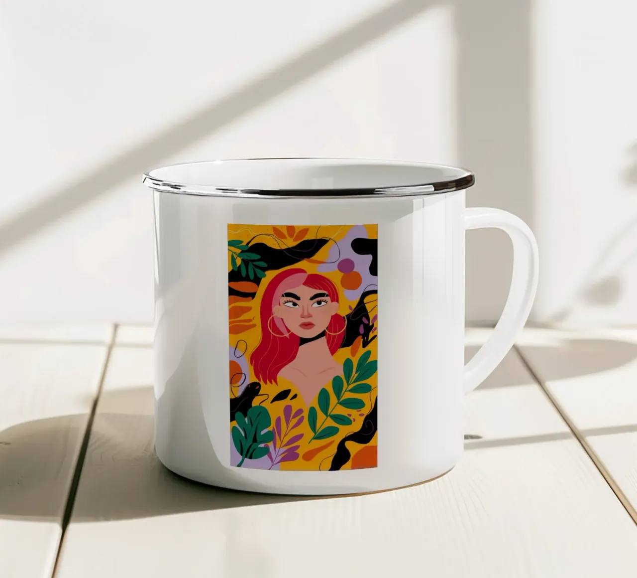 Ruby Haired Muse enamel mug by Paez Harmony