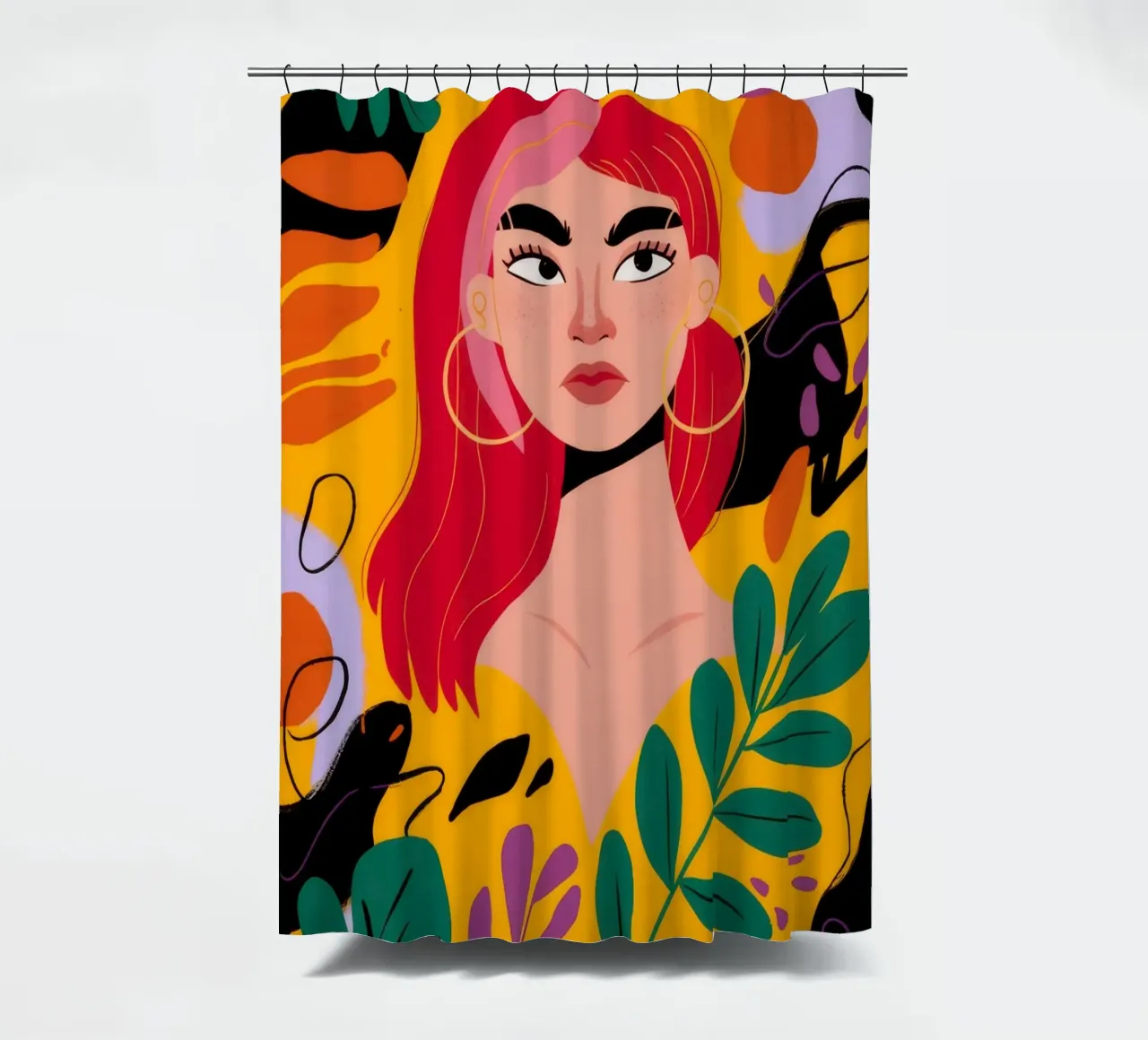 Ruby Haired Muse shower curtain by Paez Harmony