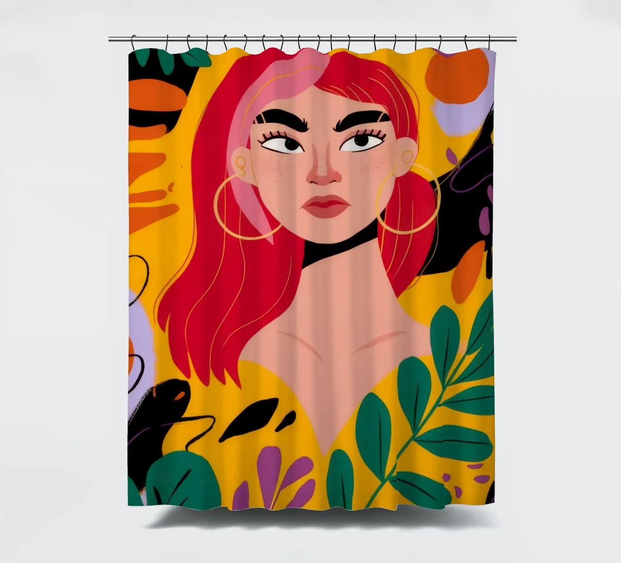 Ruby Haired Muse shower curtain by Paez Harmony