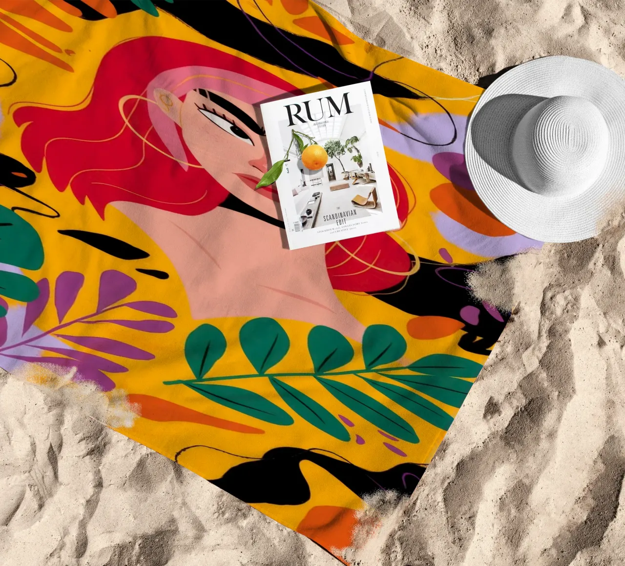 Ruby Haired Muse beach towel by Paez Harmony