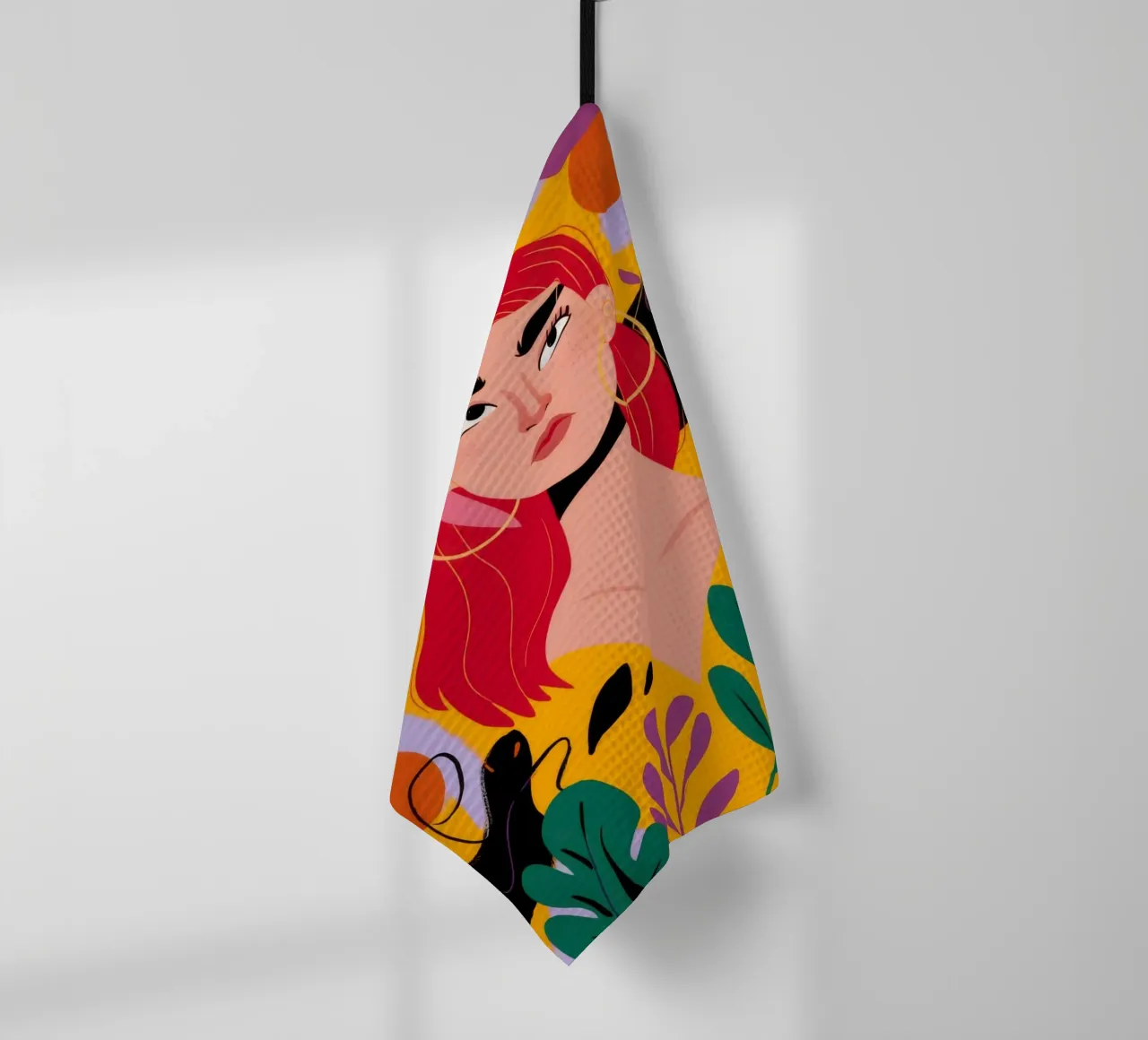 Ruby Haired Muse tea towel by Paez Harmony