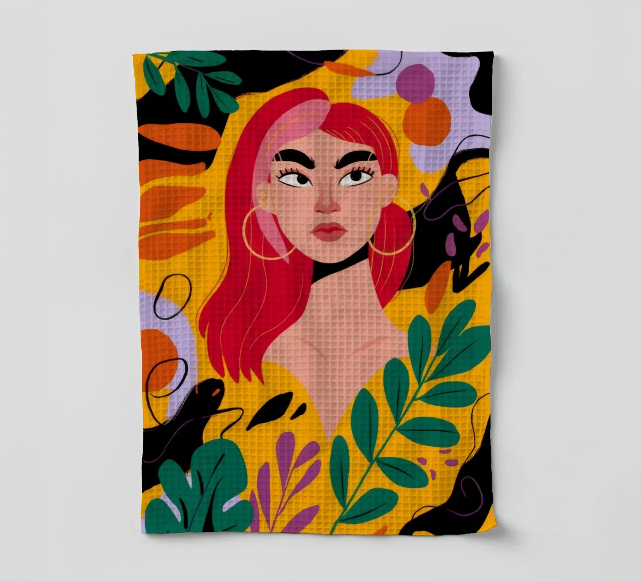 Ruby Haired Muse tea towel by Paez Harmony