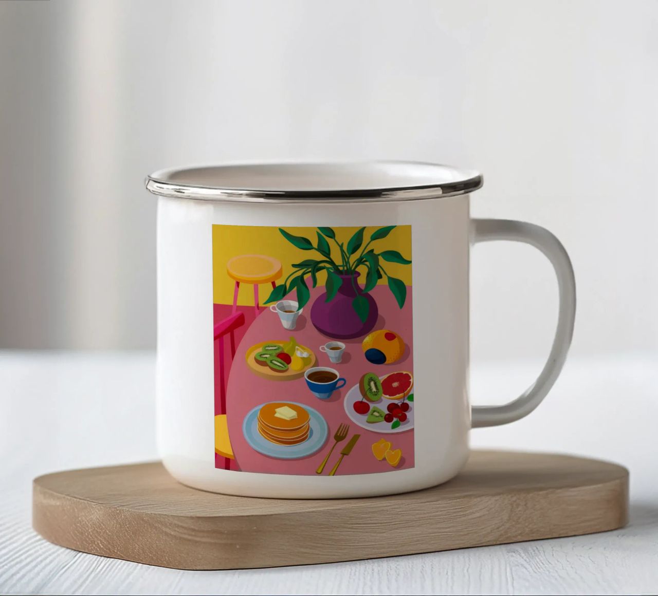 Pancake spalmati per la colazione tazza in smalto da Paez Harmony
