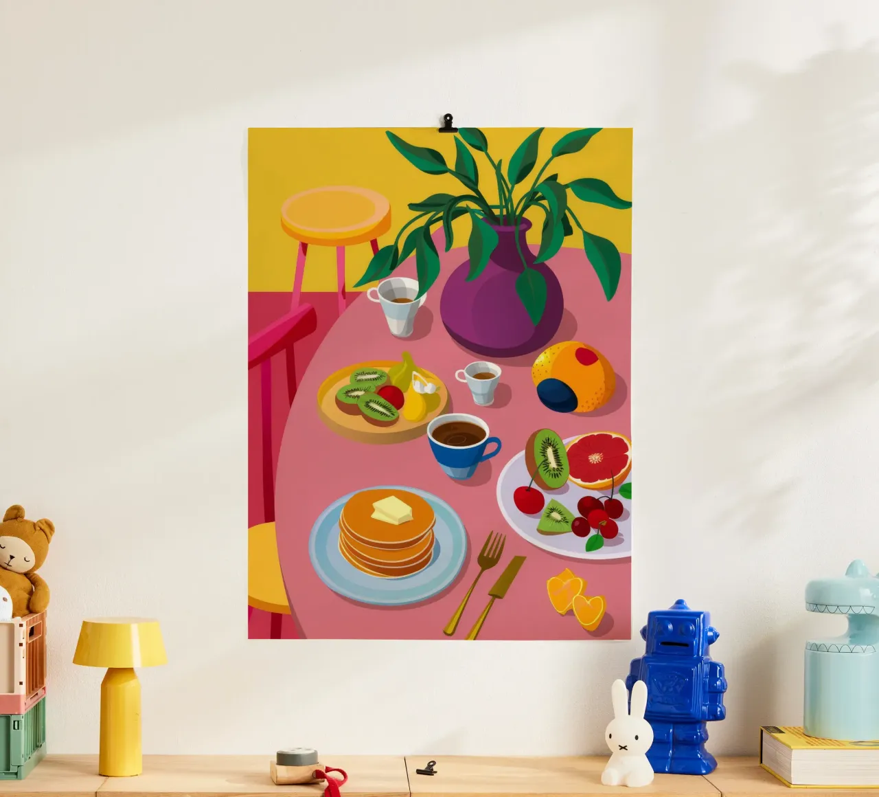 Pancake spalmati per la colazione poster con telaio in legno da Paez Harmony