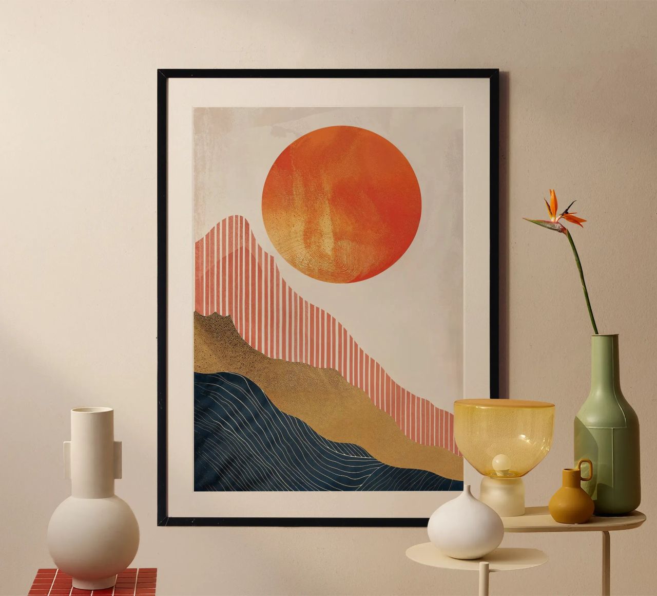 soleil montagnes vagues lignes textures poster de Britt Hubbard -  Mountain