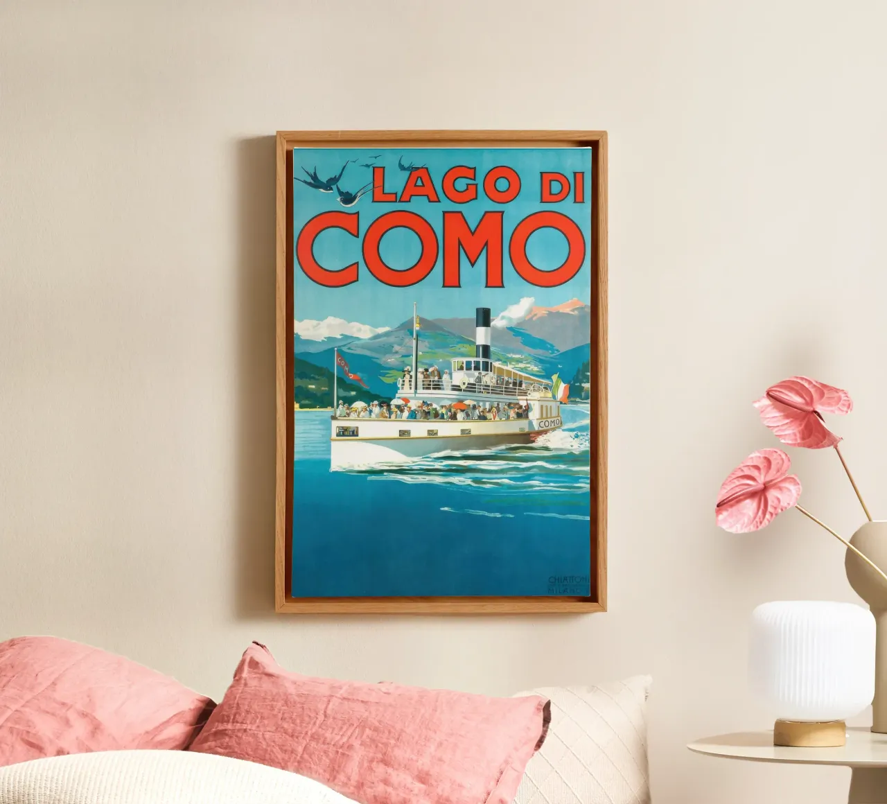 1900 Italië Comomeer Reizen canvas met Baklijst van Beauty wall