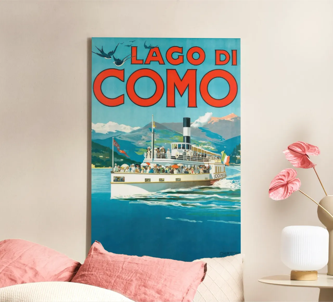 1900 Italië Comomeer Reizen canvas met Baklijst van Beauty wall