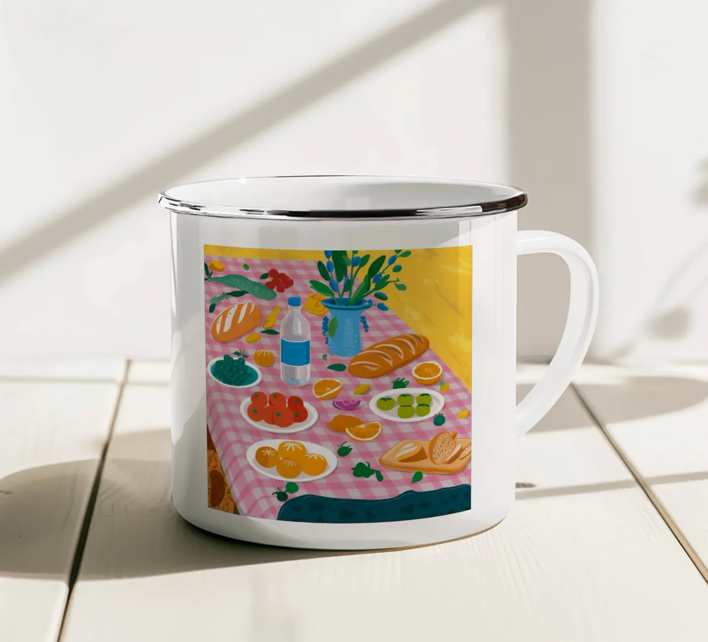 Bountiful Bread Table enamel mug by Paez Harmony