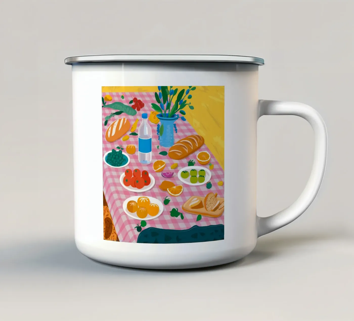 Bountiful Bread Table enamel mug by Paez Harmony