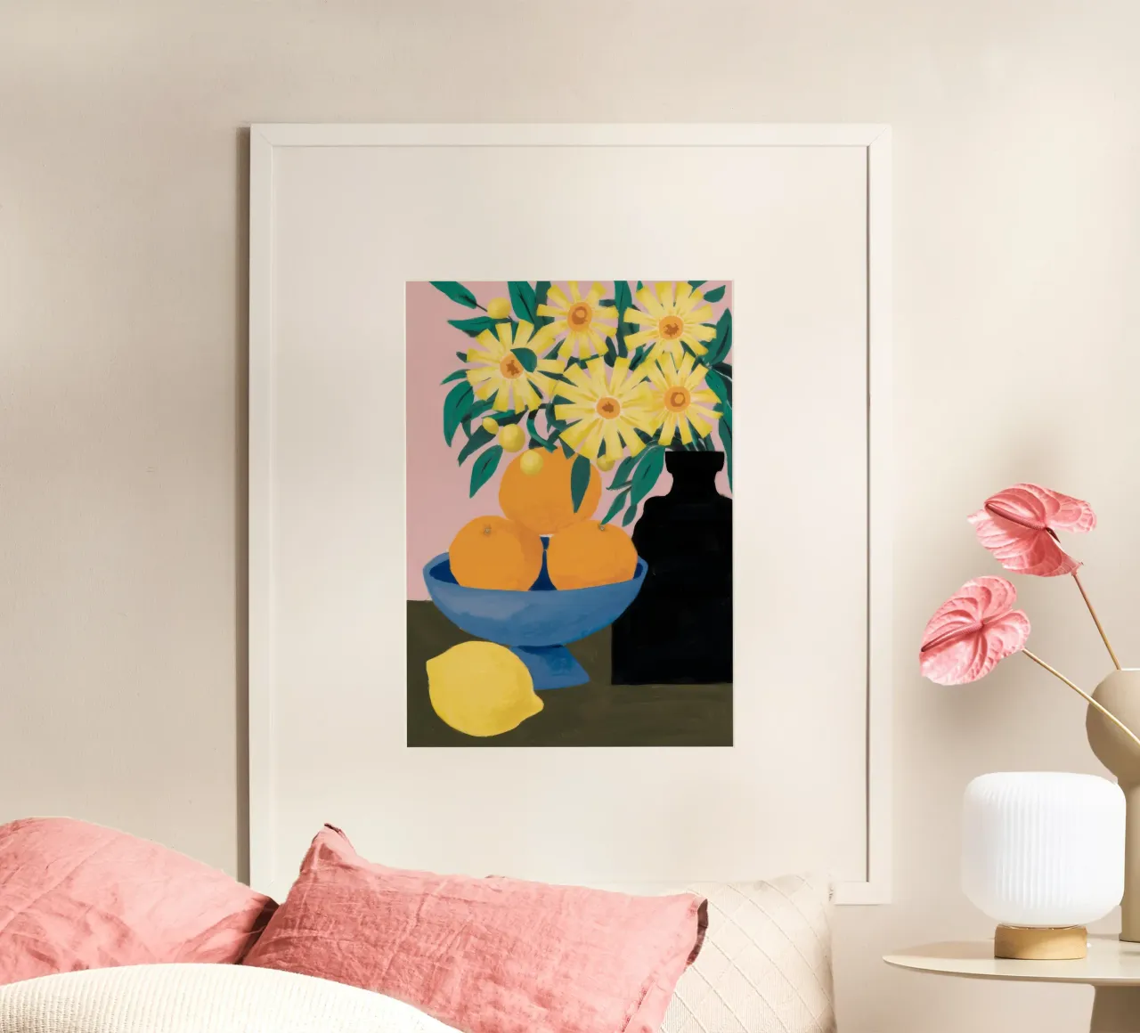 Sagoma di gatto arancione poster con telaio in legno da Haven Mirage