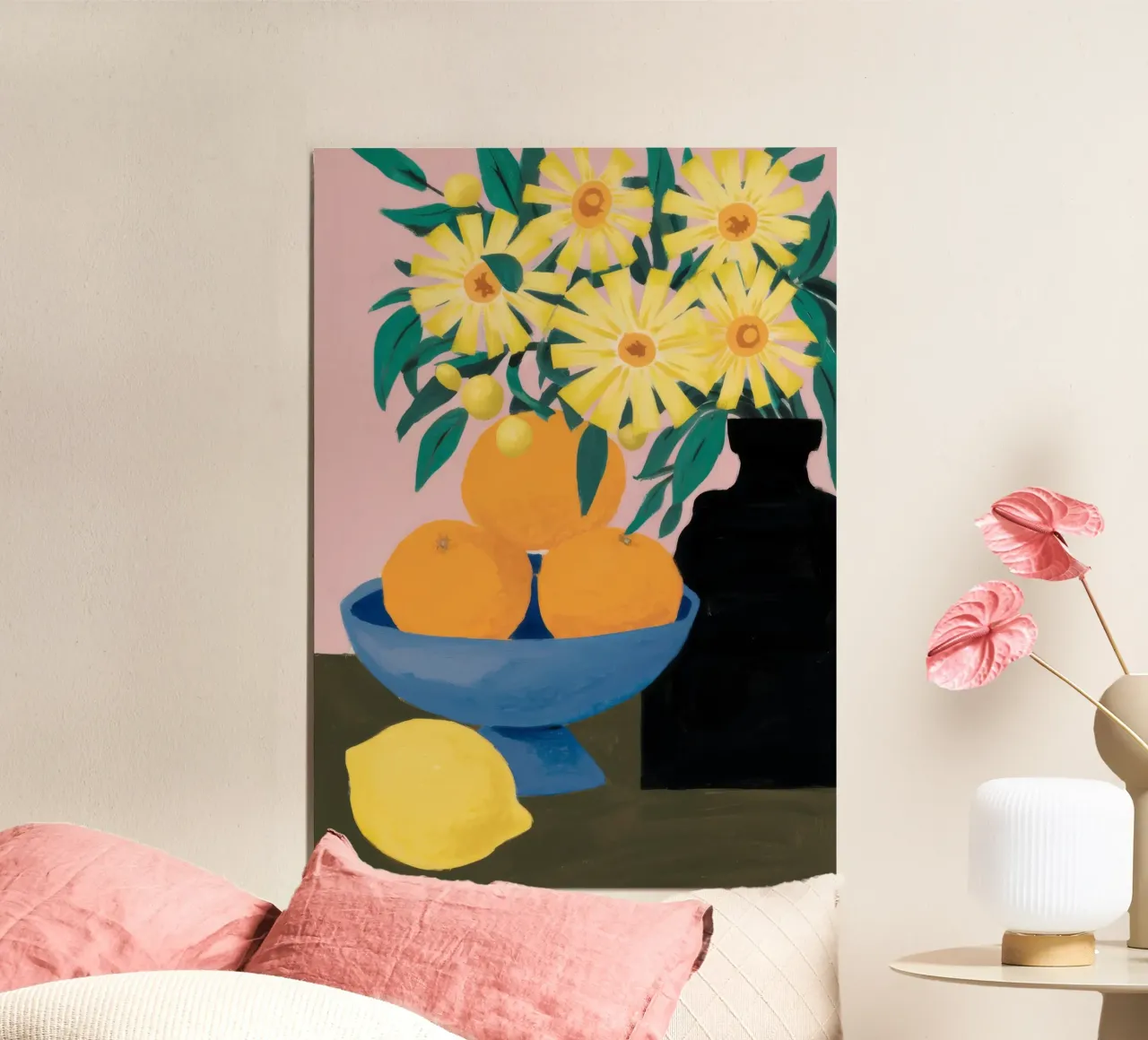 Sagoma di gatto arancione poster con telaio in legno da Haven Mirage