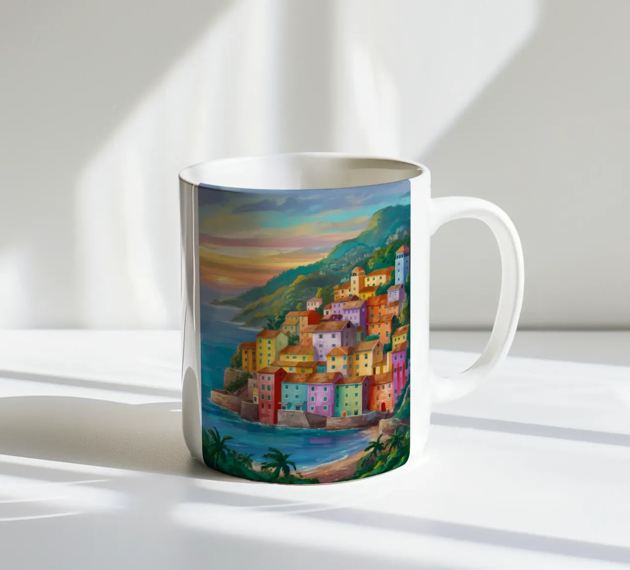 Sunset Coastal Village Keramik Tasse von Paez Harmony