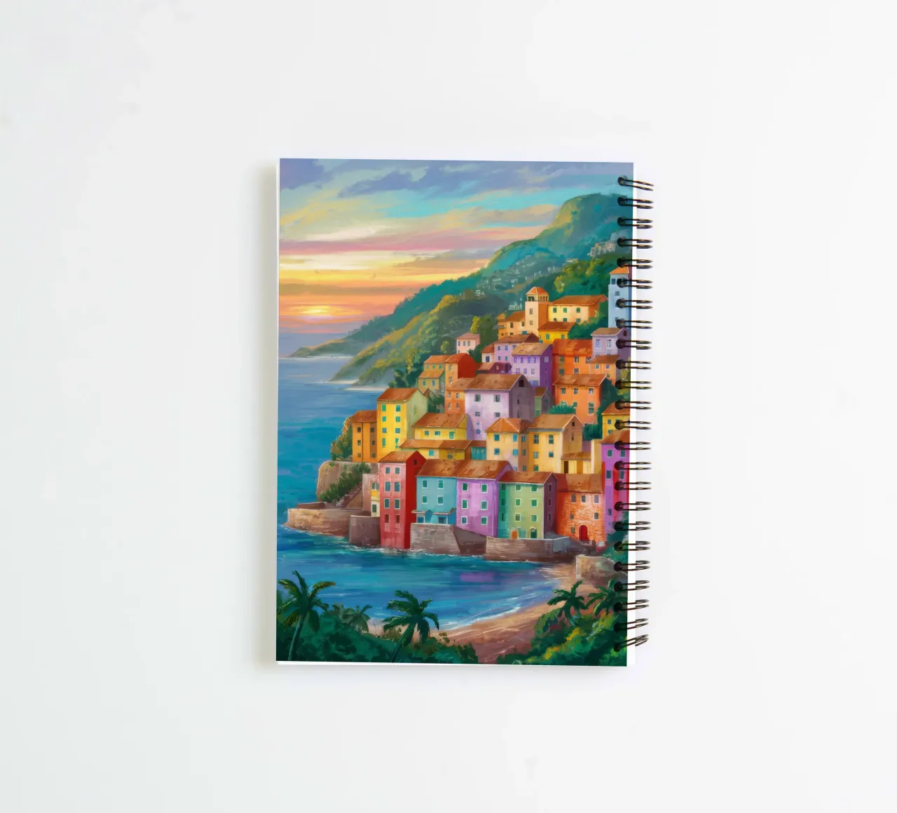 Sunset Coastal Village spiral notebook by Paez Harmony