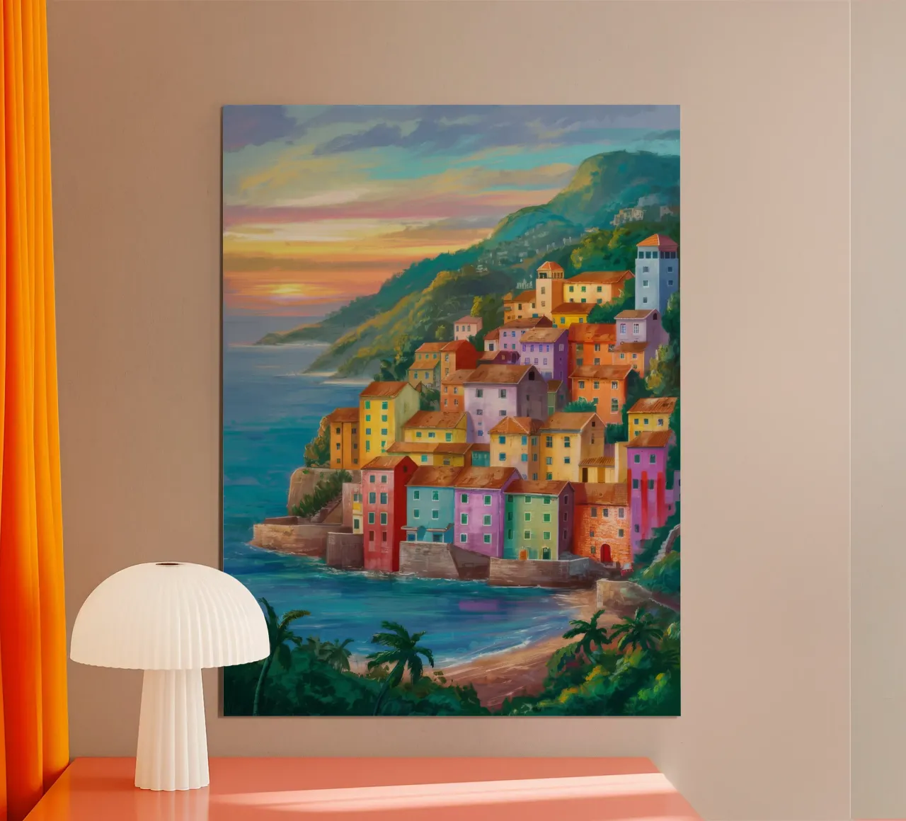 Sunset Coastal Village poster by Paez Harmony