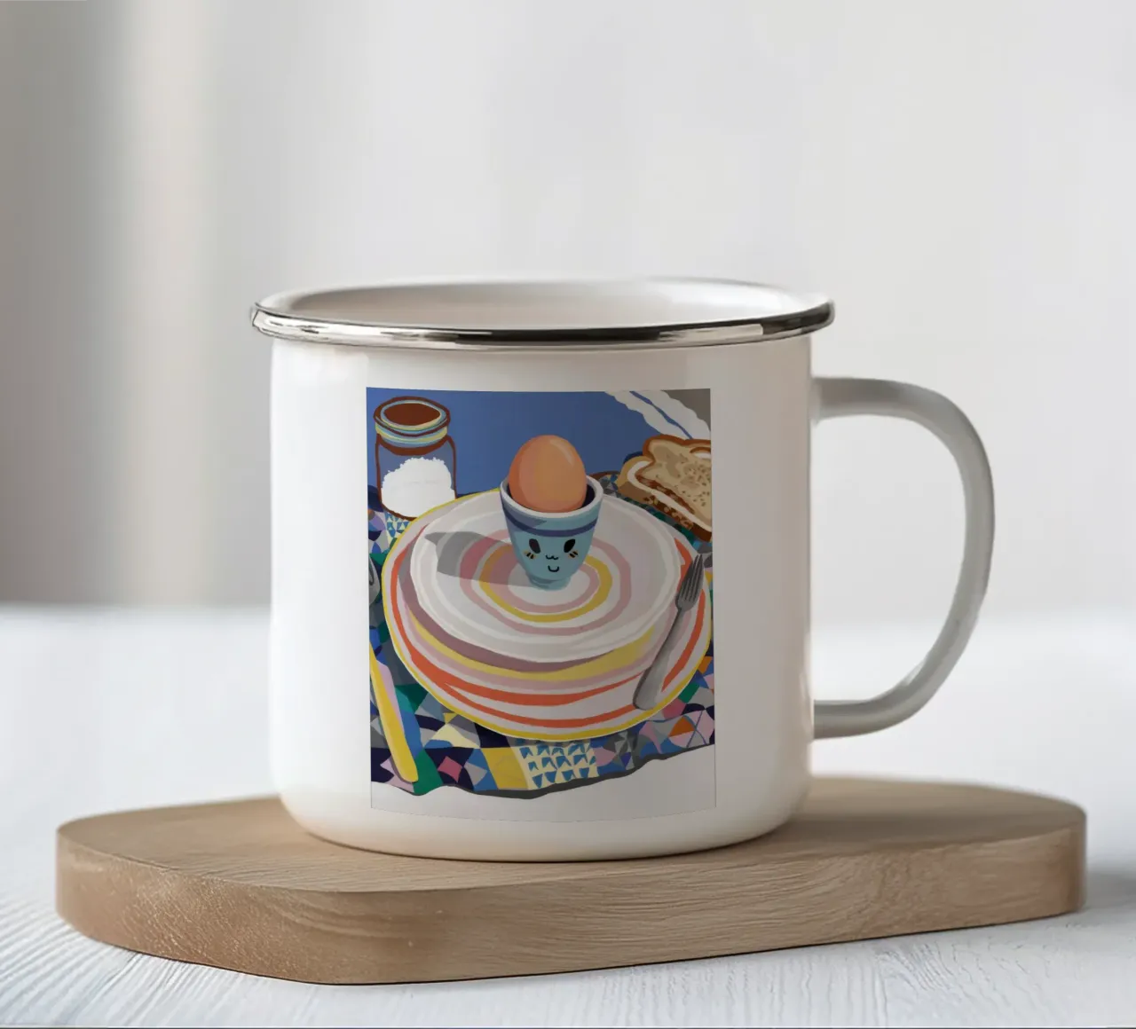 Gestreifter Teller Frühstück Emaille Tasse von Haven Mirage