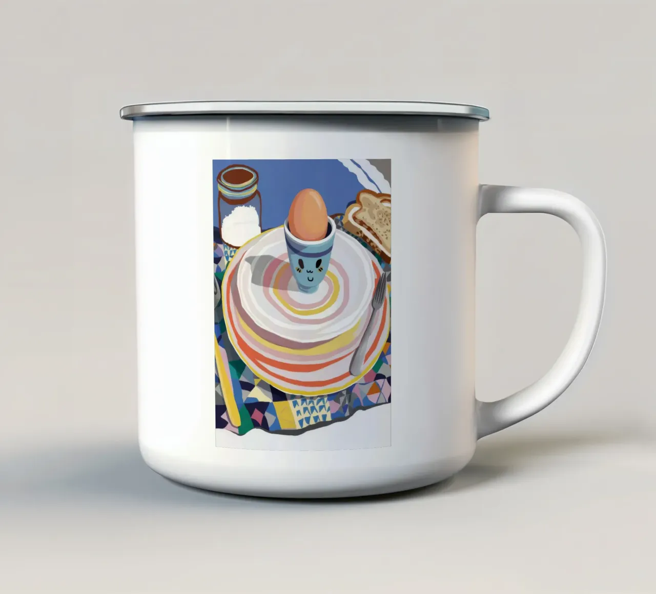 Gestreifter Teller Frühstück Emaille Tasse von Haven Mirage